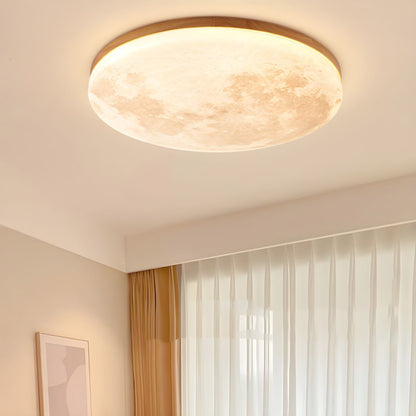 Simple Moon Inspired Round LED Ceiling Light Fixture - Solid Wood and Acrylic Flush Mount Design for Cozy Ambiance