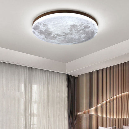 Simple Moon Inspired Round LED Ceiling Light Fixture - Solid Wood and Acrylic Flush Mount Design for Cozy Ambiance