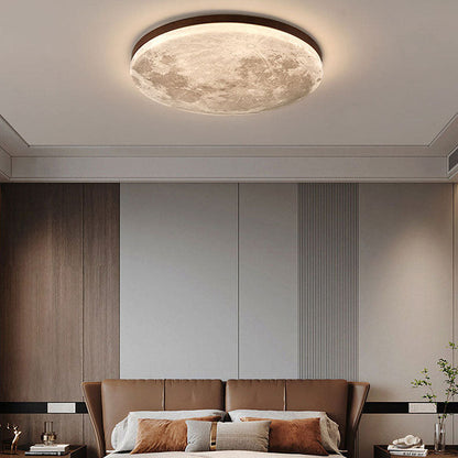 Simple Moon Inspired Round LED Ceiling Light Fixture - Solid Wood and Acrylic Flush Mount Design for Cozy Ambiance
