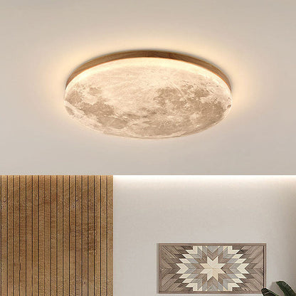 Simple Moon Inspired Round LED Ceiling Light Fixture - Solid Wood and Acrylic Flush Mount Design for Cozy Ambiance