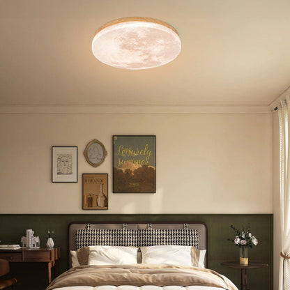 Simple Moon Inspired Round LED Ceiling Light Fixture - Solid Wood and Acrylic Flush Mount Design for Cozy Ambiance