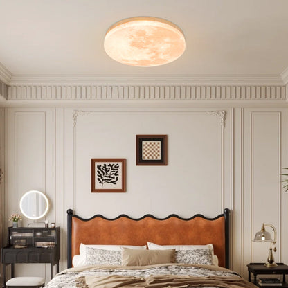 Simple Moon Inspired Round LED Ceiling Light Fixture - Solid Wood and Acrylic Flush Mount Design for Cozy Ambiance