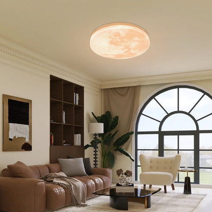Simple Moon Inspired Round LED Ceiling Light Fixture - Solid Wood and Acrylic Flush Mount Design for Cozy Ambiance