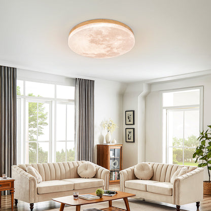 Simple Moon Inspired Round LED Ceiling Light Fixture - Solid Wood and Acrylic Flush Mount Design for Cozy Ambiance