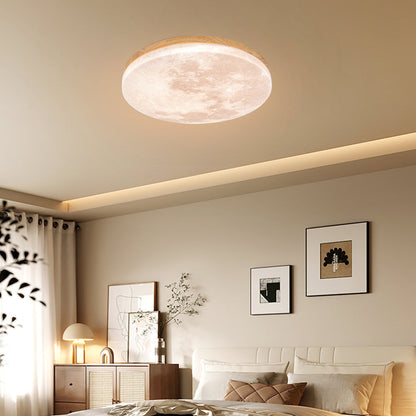 Simple Moon Inspired Round LED Ceiling Light Fixture - Solid Wood and Acrylic Flush Mount Design for Cozy Ambiance