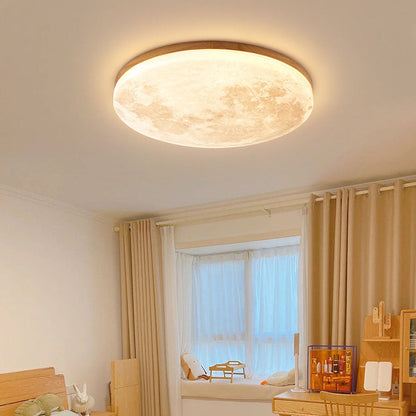 Simple Moon Inspired Round LED Ceiling Light Fixture - Solid Wood and Acrylic Flush Mount Design for Cozy Ambiance