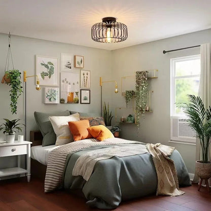 Stylish Birdcage Ceiling Light Fixture – E26 Indoor Pendant Lamp for Home, Restaurant, Hallway, Warm Lighting, Iron Design