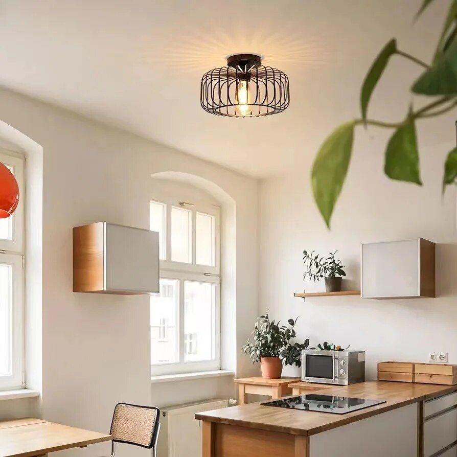 Stylish Birdcage Ceiling Light Fixture – E26 Indoor Pendant Lamp for Home, Restaurant, Hallway, Warm Lighting, Iron Design