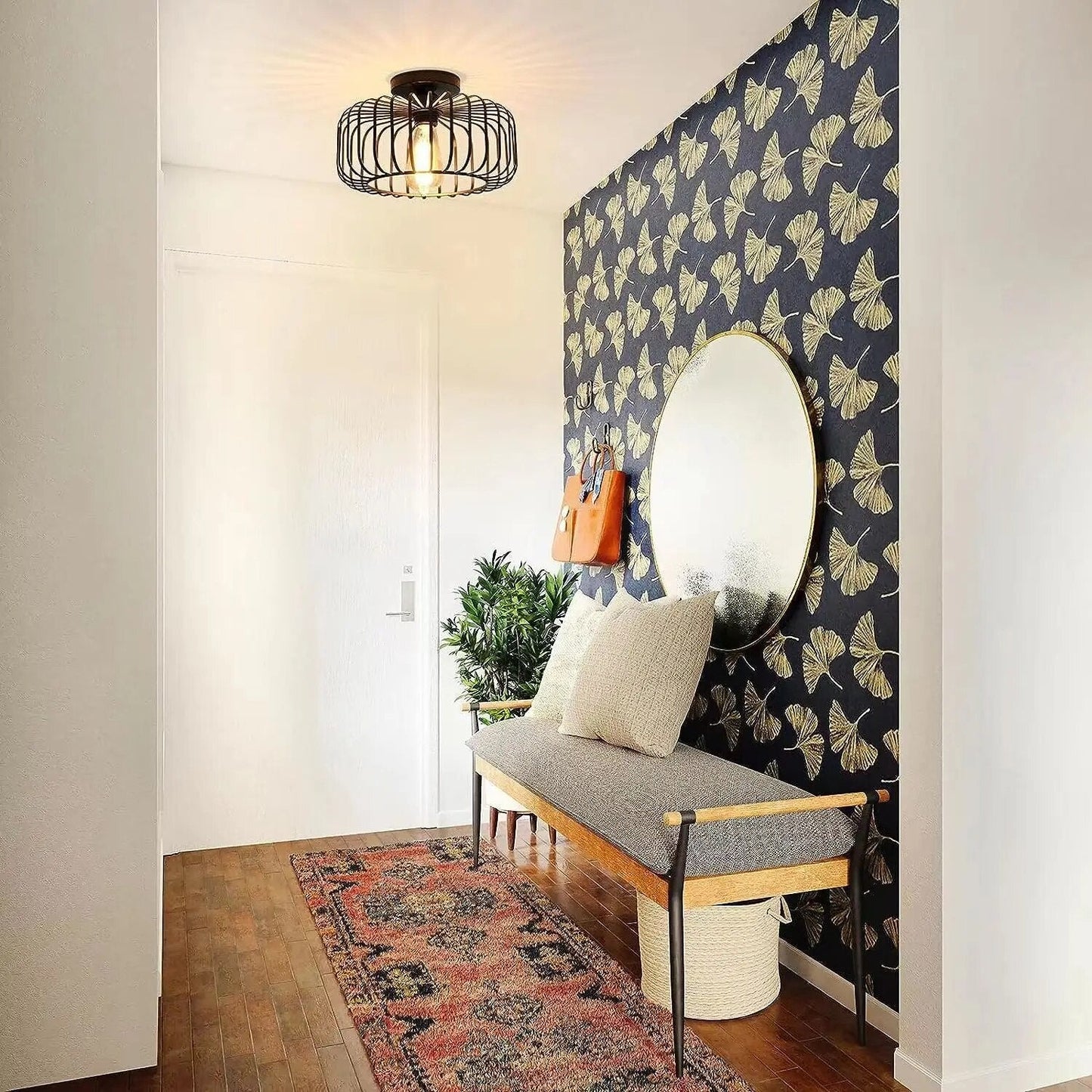 Stylish Birdcage Ceiling Light Fixture – E26 Indoor Pendant Lamp for Home, Restaurant, Hallway, Warm Lighting, Iron Design