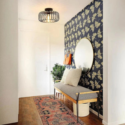 Stylish Birdcage Ceiling Light Fixture – E26 Indoor Pendant Lamp for Home, Restaurant, Hallway, Warm Lighting, Iron Design
