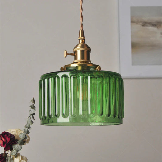 Vintage Glass Pendant Lamp - Adjustable Height Cylinder Design for Kitchen Pendant Lighting or Hanging Lights
