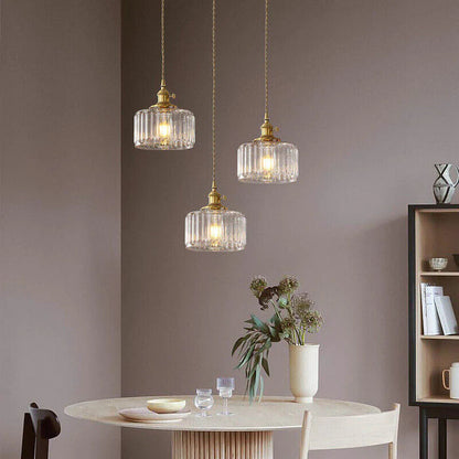 Vintage Glass Pendant Lamp - Adjustable Height Cylinder Design for Kitchen Pendant Lighting or Hanging Lights