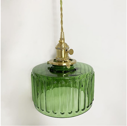 Vintage Glass Pendant Lamp - Adjustable Height Cylinder Design for Kitchen Pendant Lighting or Hanging Lights