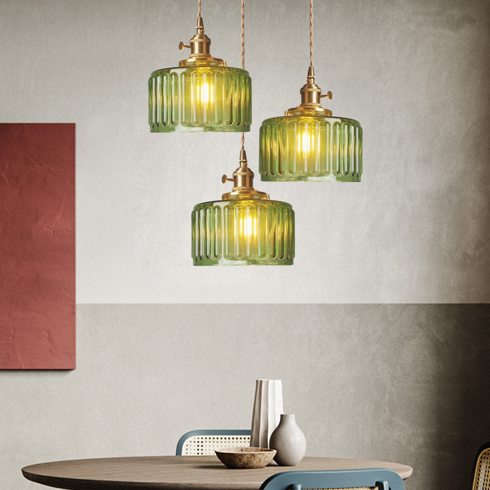 Vintage Glass Pendant Lamp - Adjustable Height Cylinder Design for Kitchen Pendant Lighting or Hanging Lights