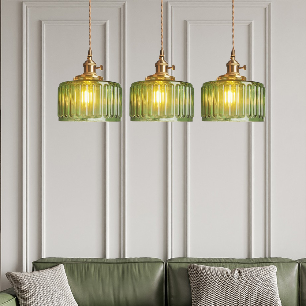 Vintage Glass Pendant Lamp - Adjustable Height Cylinder Design for Kitchen Pendant Lighting or Hanging Lights