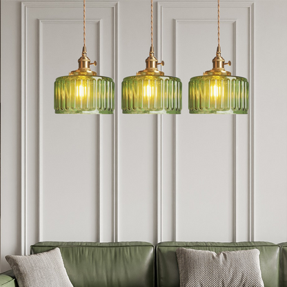 Vintage Glass Pendant Lamp - Adjustable Height Cylinder Design for Kitchen Pendant Lighting or Hanging Lights