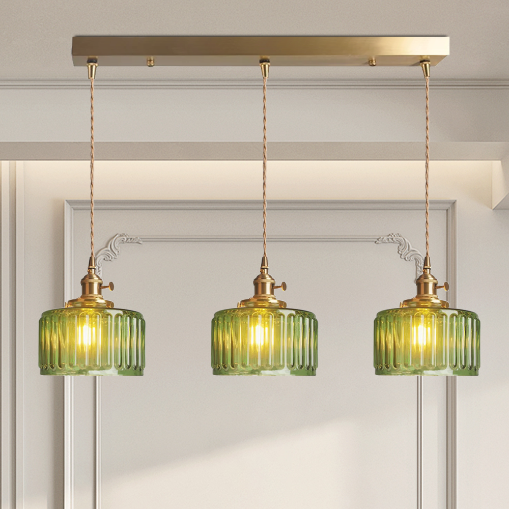 Vintage Glass Pendant Lamp - Adjustable Height Cylinder Design for Kitchen Pendant Lighting or Hanging Lights