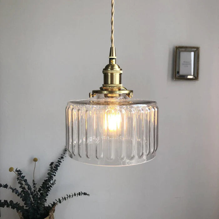 Vintage Glass Pendant Lamp - Adjustable Height Cylinder Design for Kitchen Pendant Lighting or Hanging Lights