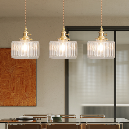 Vintage Glass Pendant Lamp - Adjustable Height Cylinder Design for Kitchen Pendant Lighting or Hanging Lights