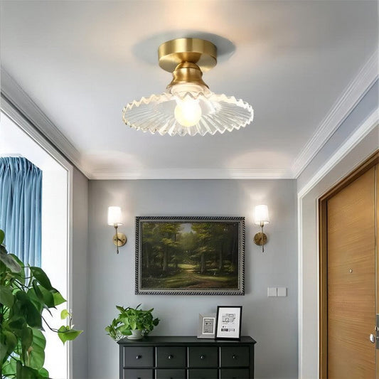 Vintage Ribbed Petal Flush Mount Ceiling Light Fixture – Clear Glass Floral Design for Modern and Traditional Interiors