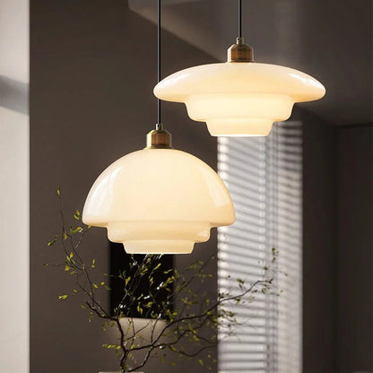 White Glass Pendant Light – Adjustable Height Mid-Century Kitchen Pendant Lighting for Elegant Interiors