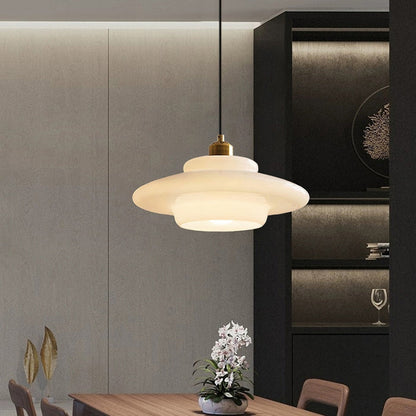 White Glass Pendant Light – Adjustable Height Mid-Century Kitchen Pendant Lighting for Elegant Interiors