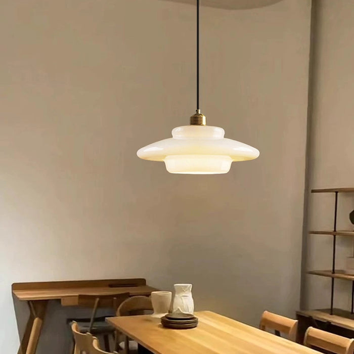 White Glass Pendant Light – Adjustable Height Mid-Century Kitchen Pendant Lighting for Elegant Interiors