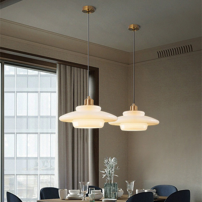 White Glass Pendant Light – Adjustable Height Mid-Century Kitchen Pendant Lighting for Elegant Interiors