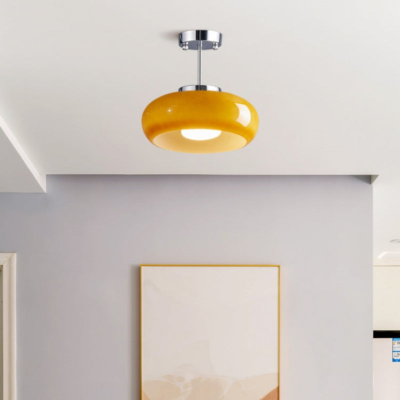Golden Halo Circular Glass Ceiling Fixture - Elegant Illumination for Any Space