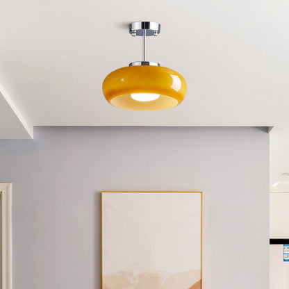 Golden Halo Circular Glass Ceiling Fixture - Elegant Illumination for Any Space