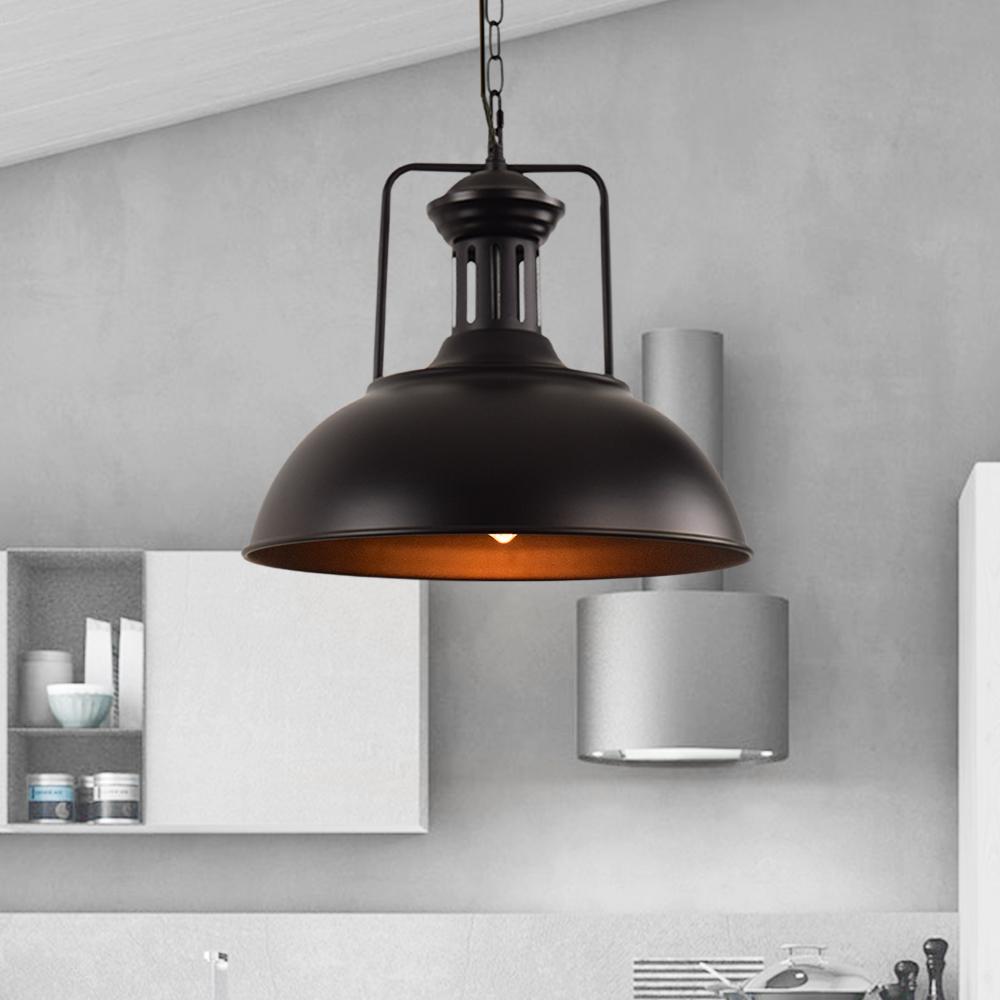 Industrial Black Pendant Light for Kitchen Island – Adjustable Dome Pendant Lighting with Rustic Metal Finish-2