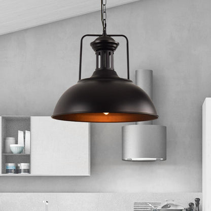 Industrial Black Pendant Light for Kitchen Island – Adjustable Dome Pendant Lighting with Rustic Metal Finish-2