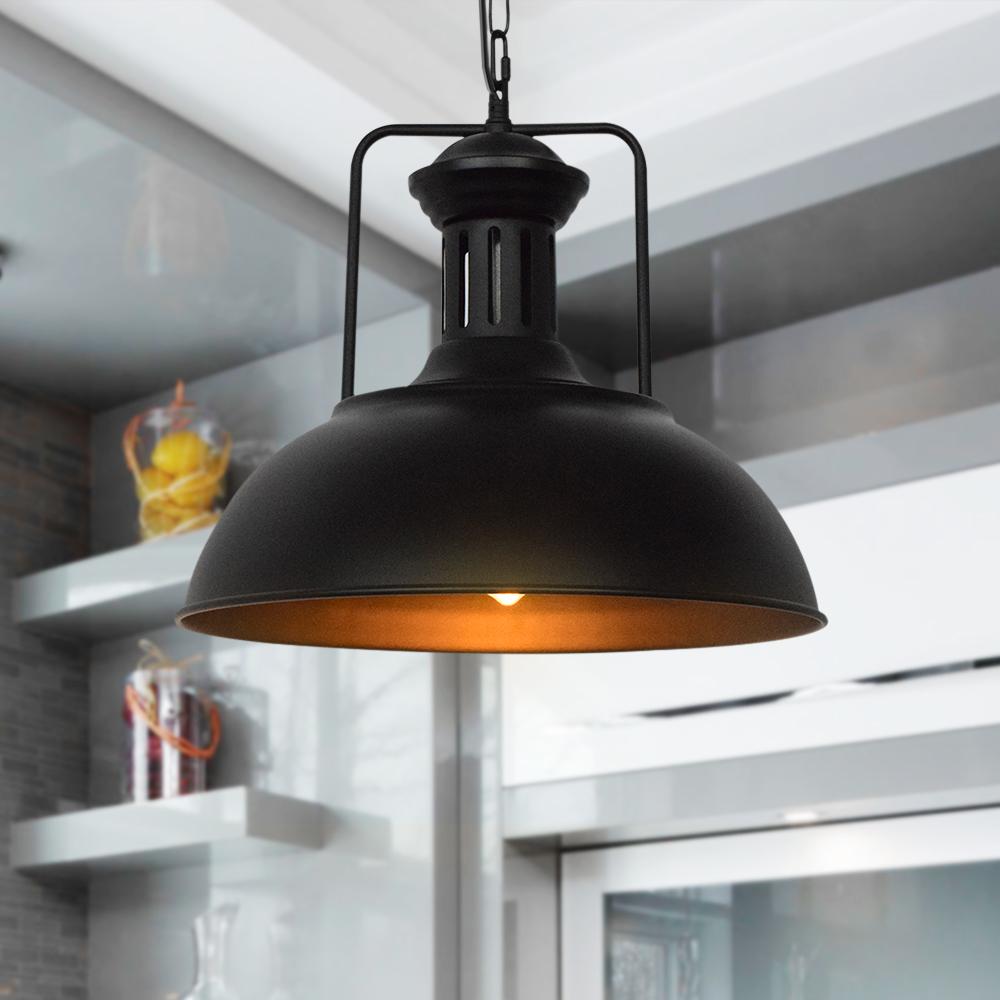 Industrial Black Pendant Light for Kitchen Island – Adjustable Dome Pendant Lighting with Rustic Metal Finish-1