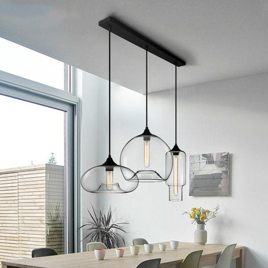 3-Light Black Pendant Light with Clear Glass Shades – Adjustable Kitchen Pendant Lighting for Island-1