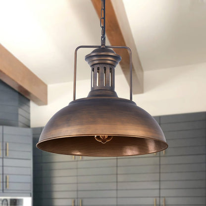 Rustic Industrial Pendant Light for Kitchen Island Lighting – Adjustable Chain, Metal Dome Shade, E26 Socket-2