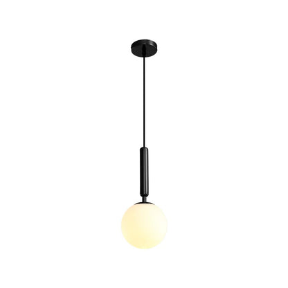 Mid-Century Modern Mini Opal Globe Pendant Light – Black and Brass, Adjustable Height Kitchen Pendant Lighting-4