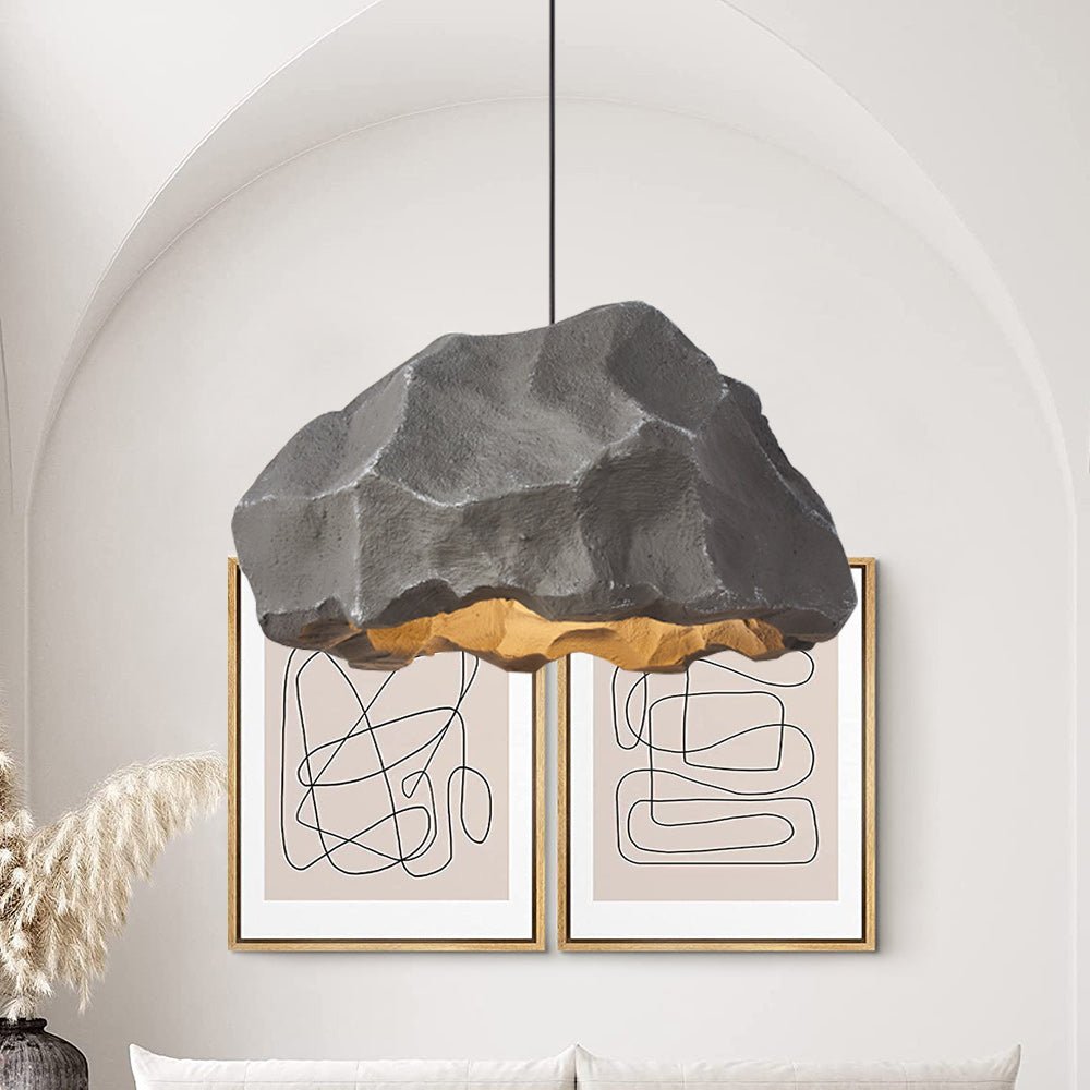 Nordic Stone Rock Pendant Light – Minimalist Black Hanging Light with Adjustable Cable for Kitchen and Home Décor-2