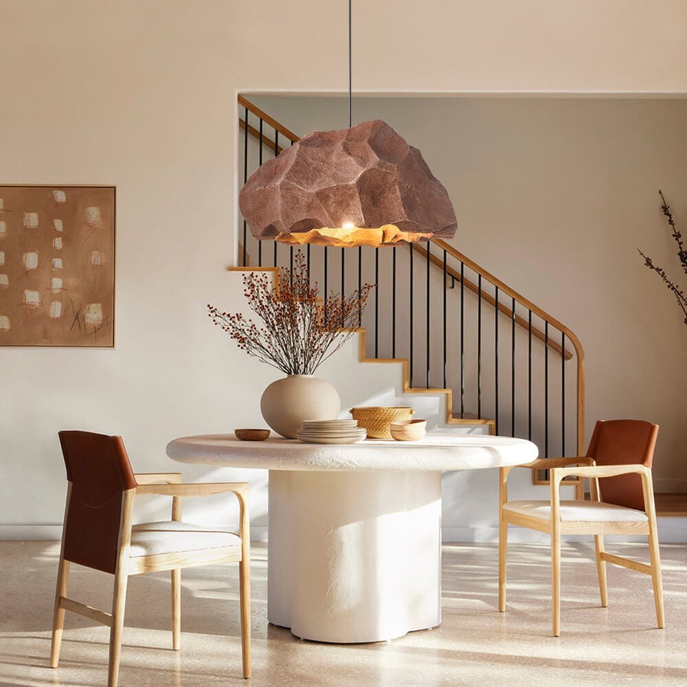 Nordic Stone Rock Pendant Light – Minimalist Black Hanging Light with Adjustable Cable for Kitchen and Home Décor-4