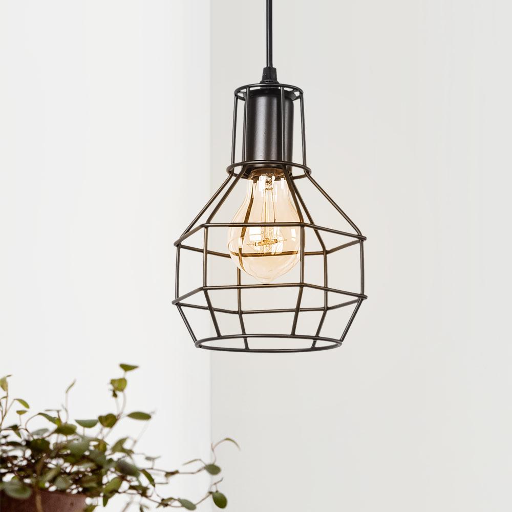Black Geometric Pendant Light – Adjustable Height Kitchen Island Lighting with Metal Cage Design-1