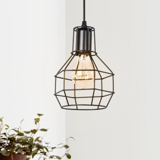 Black Geometric Pendant Light – Adjustable Height Kitchen Island Lighting with Metal Cage Design-1