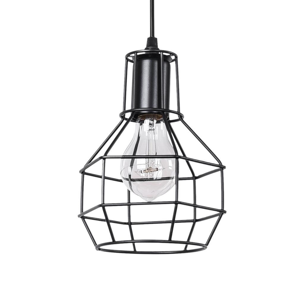 Black Geometric Pendant Light – Adjustable Height Kitchen Island Lighting with Metal Cage Design-5